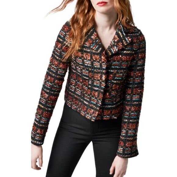Smythe Women's Metallic Tweed Multicolor Notch Collar Boxy Jacket Blazer Size 8